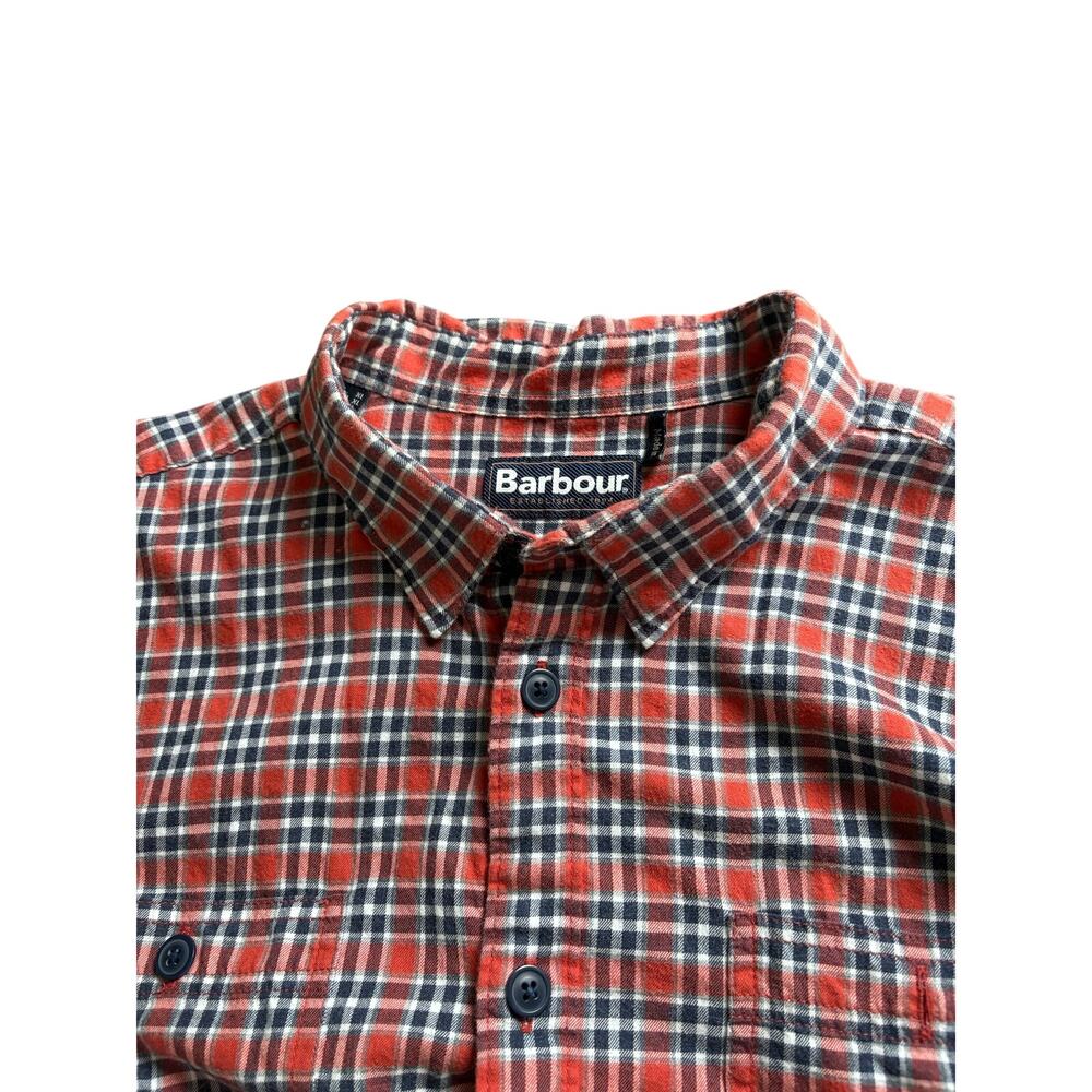 Barbour Bonito Plaid Shirt Tailored Fit Mens Size L Orange Black‎ Check